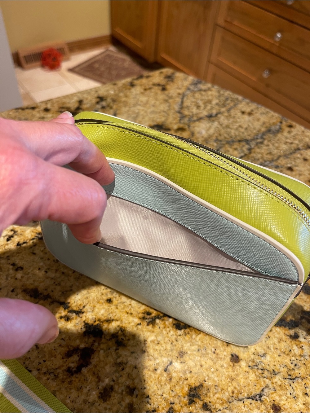kate spade pastel blue and lime crossbody with striped strap - Picture 3 of 7